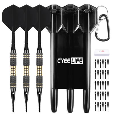CyeeLife Darts Пластиковые наконечники Профессиональный набор дротиков с мягким наконечником 18 г с кейсом и 30 дополнительными наконечниками для электронной мишени для дартса - (черный) (черный)