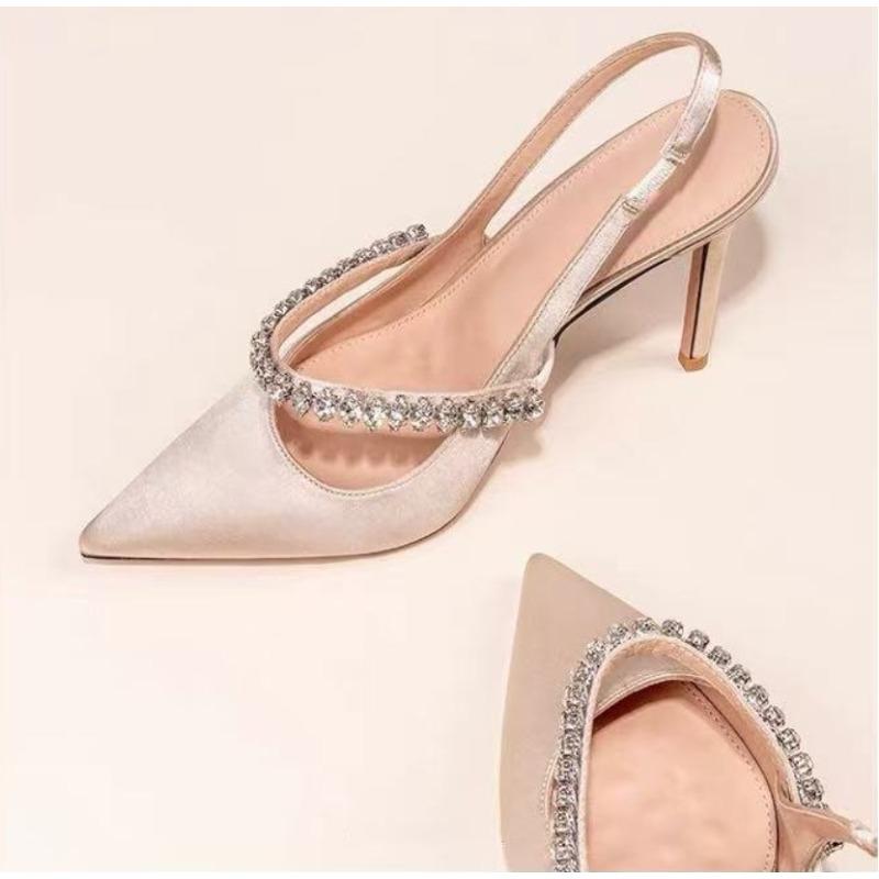 Fashion Brand Luxury Crystal High Heels Women's Sandals Pointed Toe Elegant Heeled Shoes Woman Sexy Summer Pumps Sandals Zapatos Mujer