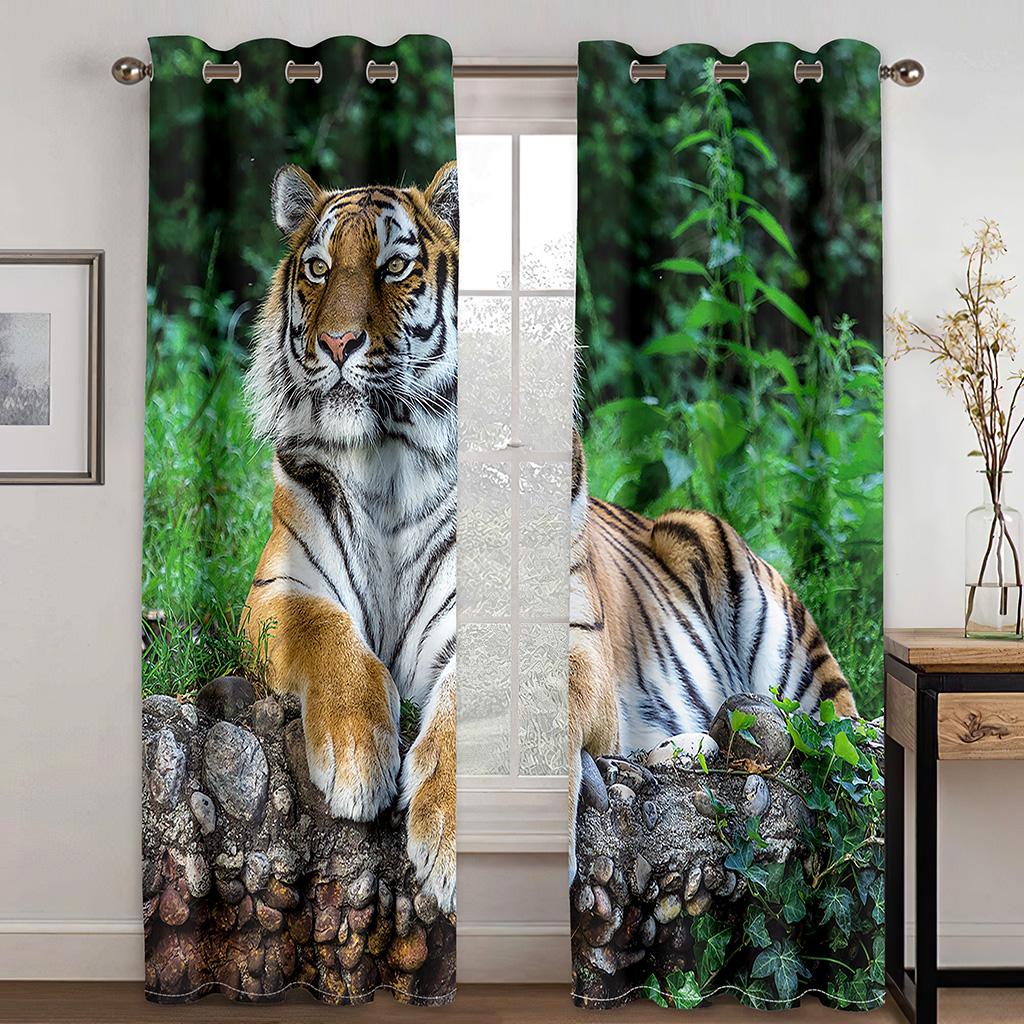 King of The Forest Tiger Animal Series Luxury Sunshade Curtains 2 Pieces of Living Room Bedroom Home Decoration Hook Piercing