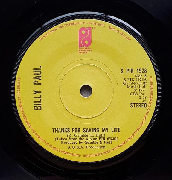 7-дюймовая пластинка BILLY PAUL Thanks For Saving My Life SPIR1928 Филадельфия В 1973 году UK SoulFunk Б/у