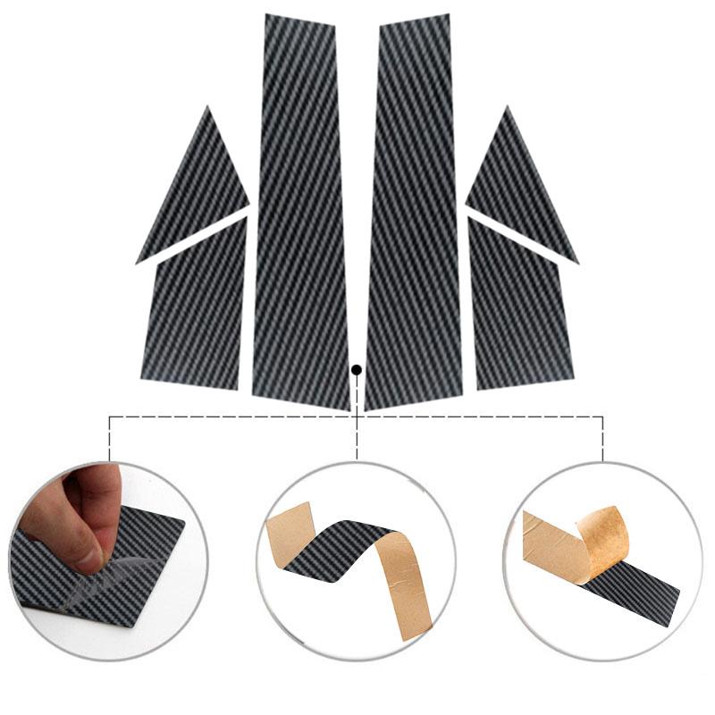 6 шт., карбоновое волокно, центральная часть окна двери автомобиля, средняя стойка, стойка BC, зеркальный эффект, наклейка на отделку, подходит для Fiat 500 2010-2020