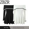 Za Export New Arrival Women's Clothing ZR Fashion Style Fashion off-Neck Lace Lace Slim Fit Patchwork Knitting Dress