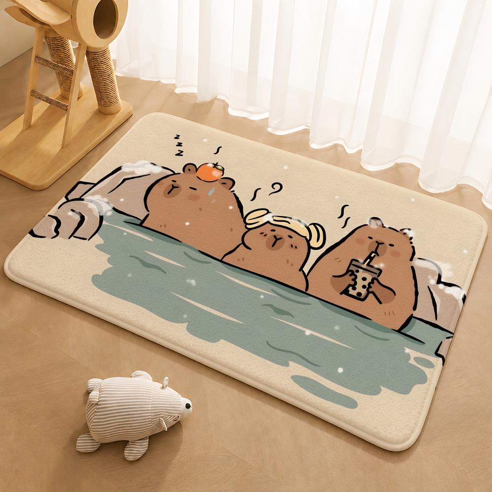 Cute Capybara Floor Mat Floor Mat Soft Flannel Non-Slip Door Rug for Living Room
