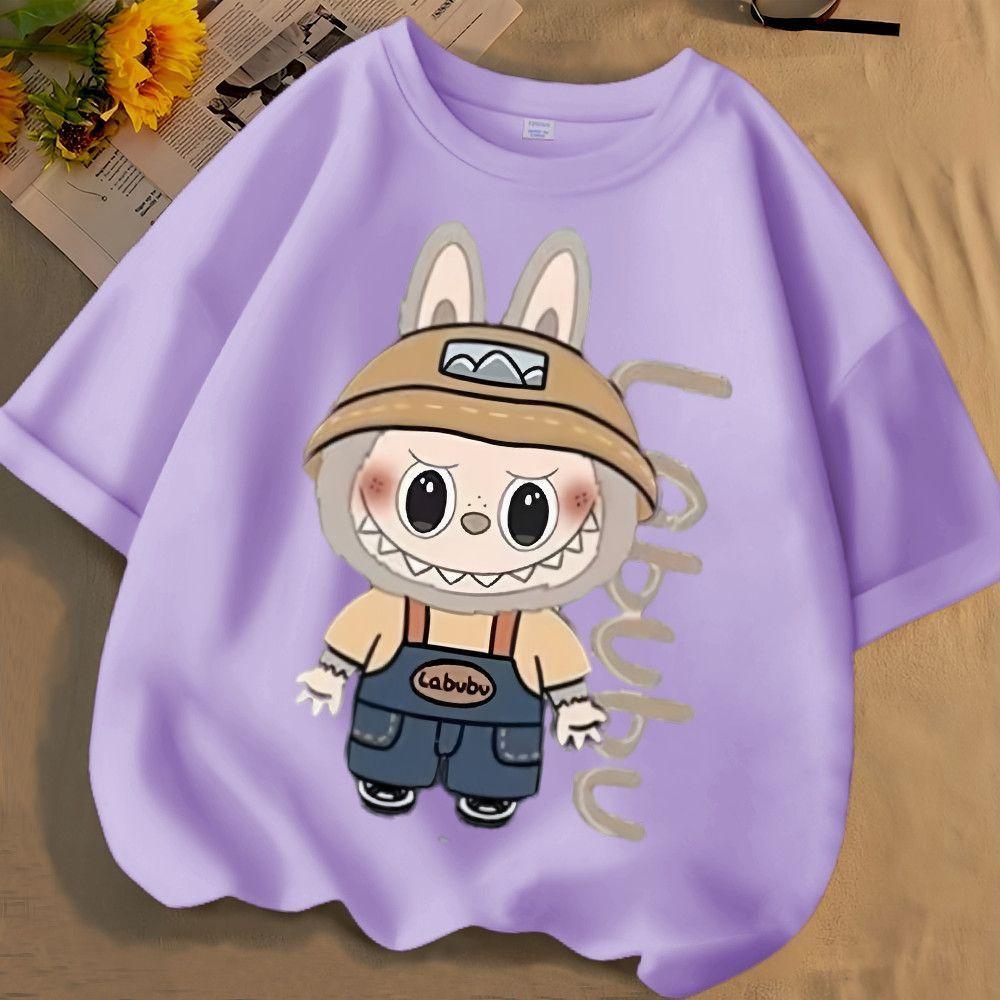 Одежда для родителей и детей с 3D-принтом Labubu, женская футболка, детская футболка, забавный аниме-мультяшный принт, топ с коротким рукавом, 100-160, S-6XL