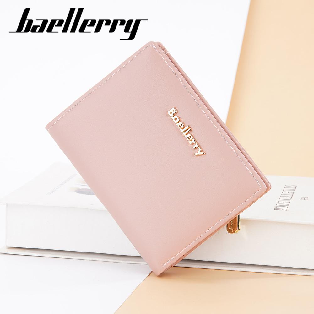 Женский короткий кошелек Baellerry, вертикальный кошелек из искусственной кожи, однотонный держатель для карт, кошелек на молнии для монет, модный бифолд с множеством отделений для карт