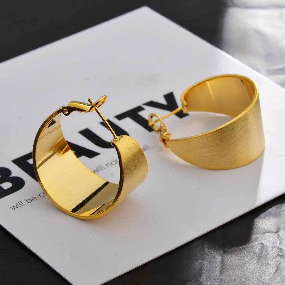 Wide Brushed Geometric Hoop Earrings - Fashion Simple High-End Cool Tone Statement Earrings for Women