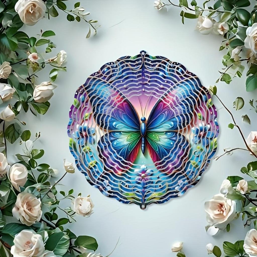 Butterfly Floral Wind Chime Colorful 2D Decor for Garden Balcony Bedroom Indoor Outdoor Gift for Easter Mothers Day Christmas Wall Art