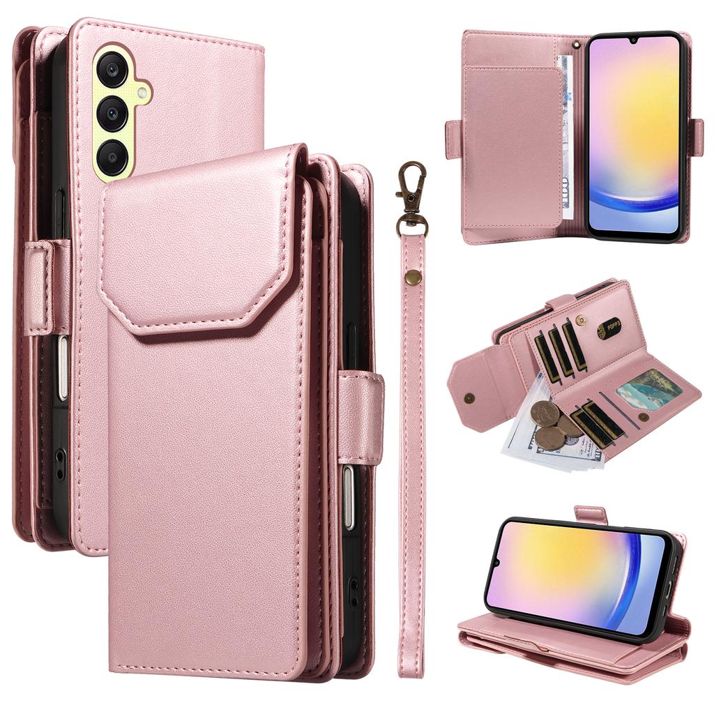 For Samsung Galaxy A25 5G (Global) Case with Multi-Card Holder and Strap PU Leather Phone Cover Stand