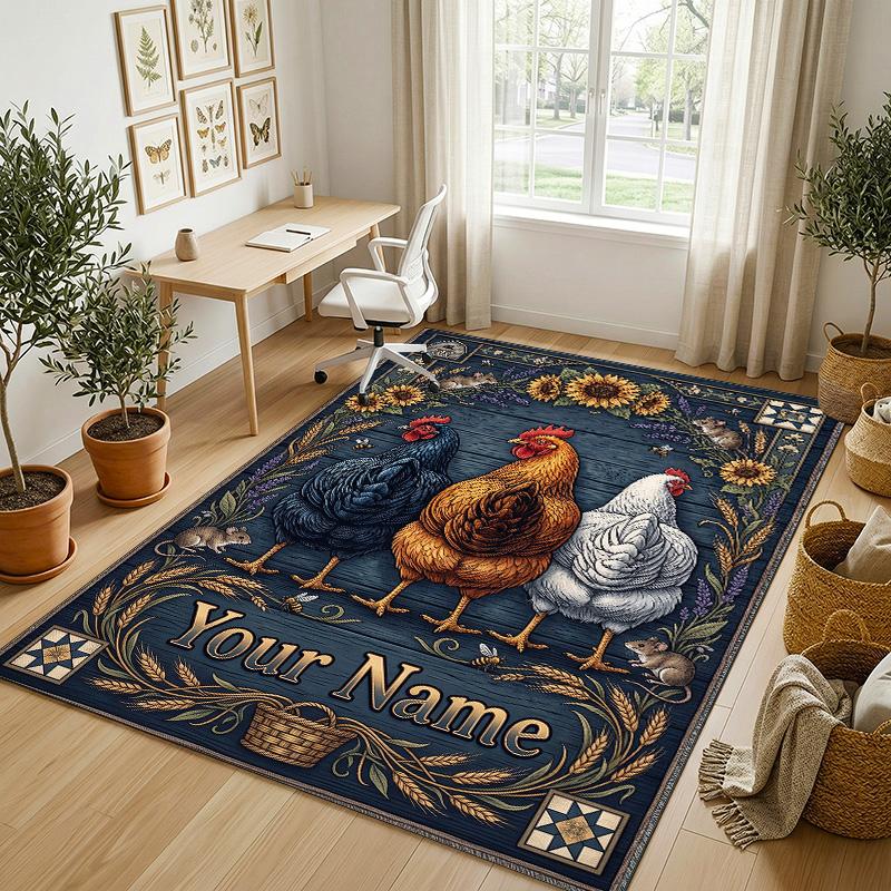 Floral Garden Theme Crystal Velvet Rug Personalized Custom Name Text Soft Floor Mat Home Decor