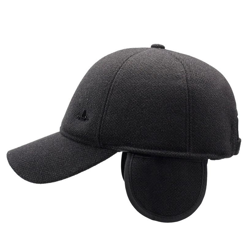 Мужская зимняя шерстяная шапка для улицы среднего возраста, защитная толстая теплая бейсболка, зимняя утепленная хлопковая кепка