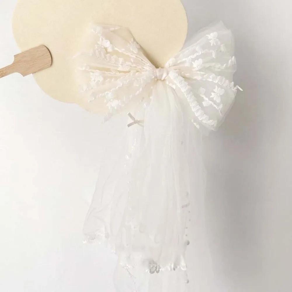 Mesh Beads Bow Veil Hair Clip Bridal Tulle Girls Headdress Fashion Head Gauze Party Cosplay