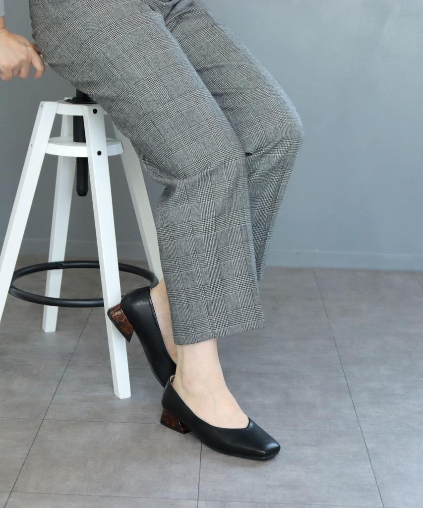 Masyugirl 4E Для всех квадратный расклешенный каблук [Sest] Широкие, Погодные, Носок, Туфли-лодочки, Женские, 24.0см, Черные, mg1021-4e-BLK-240