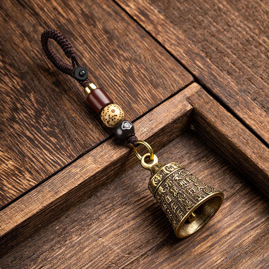 Vintage Brass Tibetan Buddhism Mantra- Bell Keychains Lanyard Pendants Handmade Rope Car for Key Chain Rings Hanging Jew