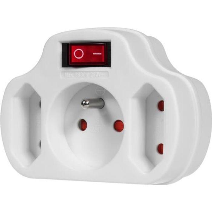 Prise De Courant Triple - Maclean Energy - MCE142 - Interrupteur Illuminé - Protection Enfants - 250V 16A