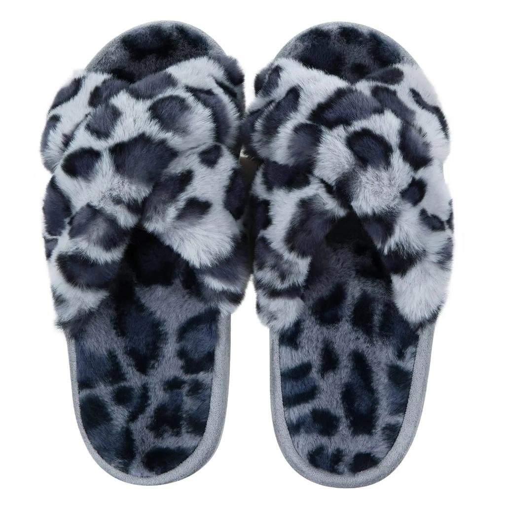Comwarm Women's Cozy Fuzzy Slippers Open Toe Plush Cotton Flat Indoor Shoes Warm Comfortable Fluffy Slides for Home