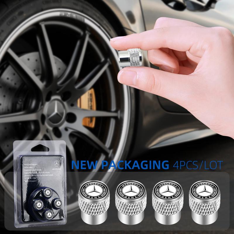 ZQE1 4pcs Car Wheel Tire Valve Stems Caps Aluminum Tyre Rim Stem Covers Airdust Waterproof for Mercedes Benz C180 C200 C260
