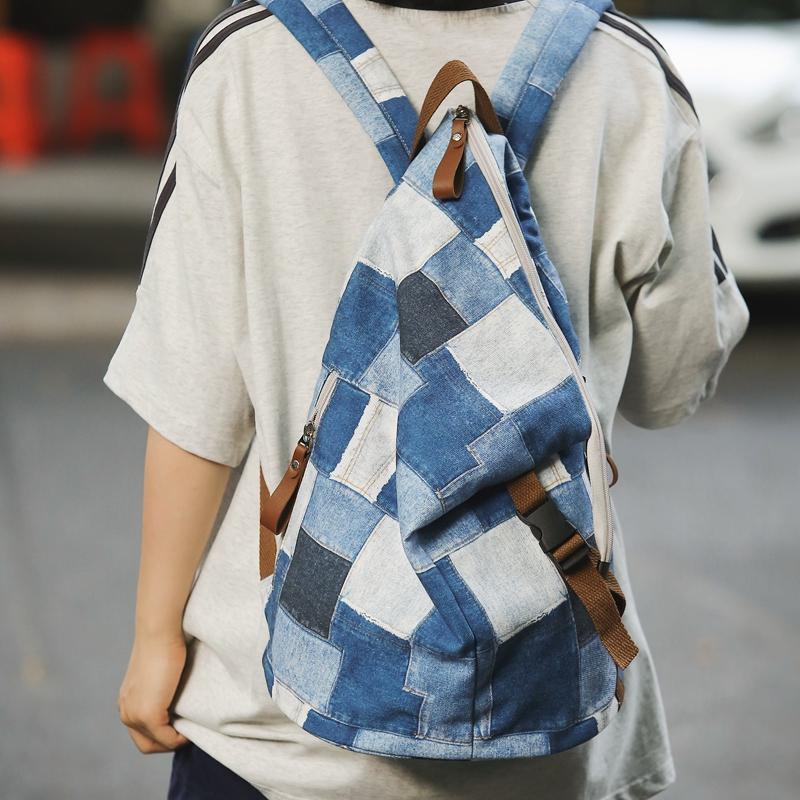 Джинсовый женский рюкзак с цветными блоками, мужские клетчатые рюкзаки, большая вместительная сумка на плечо, студенческая школьная сумка
