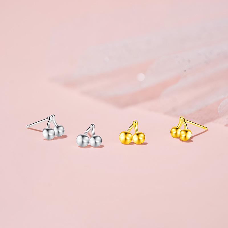 Золотистые милые серьги-гвоздики в виде вишни женские темпераментные легкие роскошные серьги-фрукты