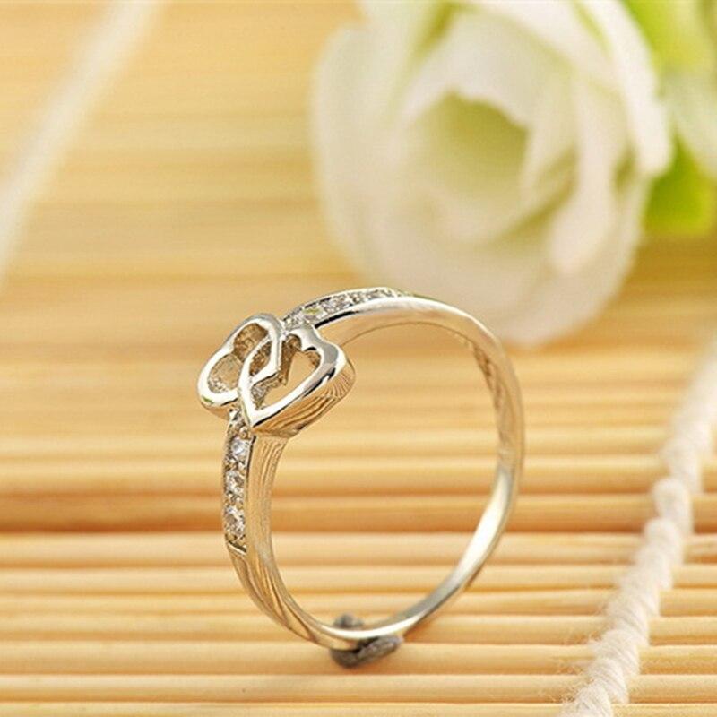 925 Sterling Silver Rings Beautiful Pretty Fashion Wedding Heart Party White Gold Color Cute Women Stone Crystal Luxury Jewelry
