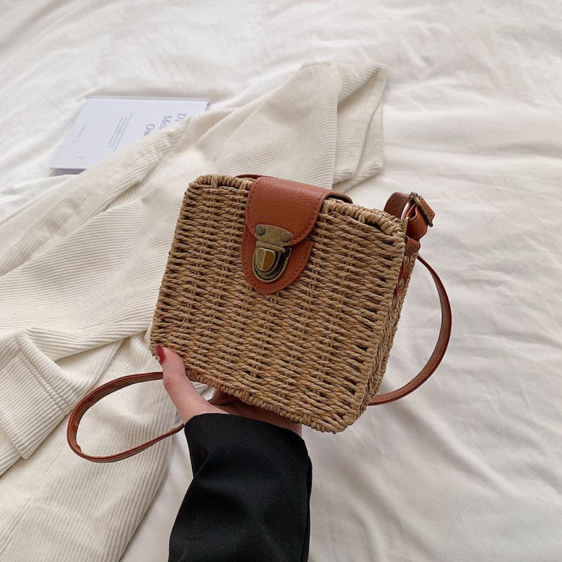 Женская соломенная сумка ручной работы, женские сумки через плечо, пляжная дорожная сумка через плечо, женская маленькая сумка-коробка из ротанга, сумка-шоппер, сумки-тоуты Bohemia