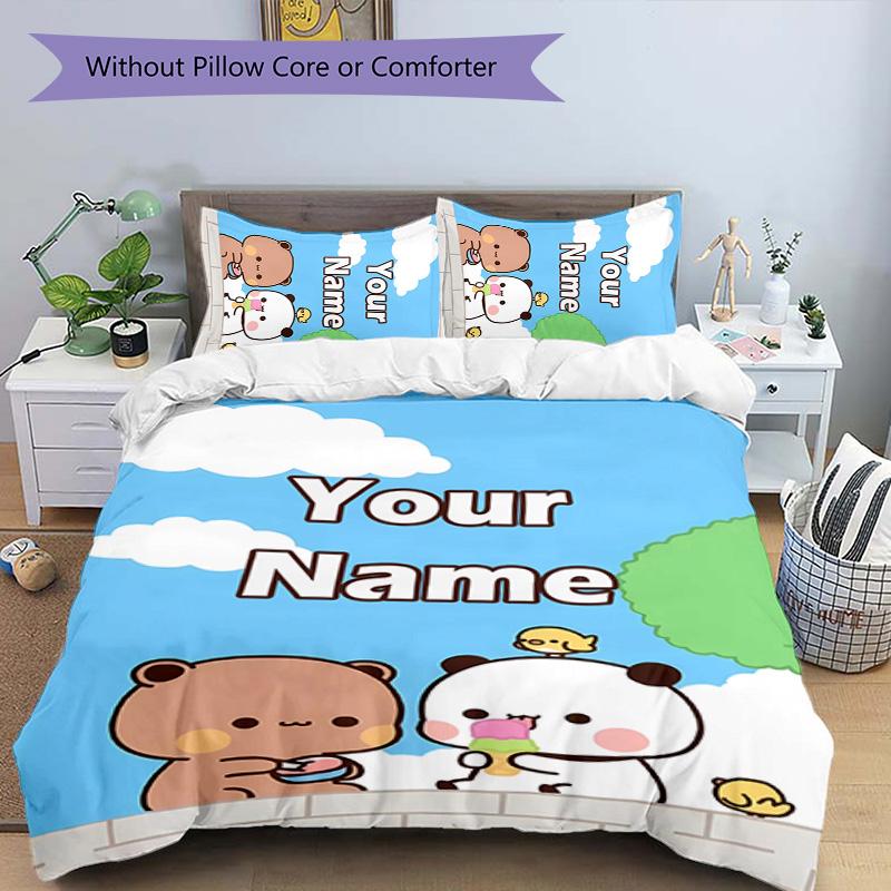 3pcs Yier BuBu Bear2 Cover Set - Personalized Name, HD Printed Bedding with 1 Cover and 2 Pillowcases - Perfect for Home Decor, Easy Care