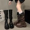 Brown Thick-heeled Platform Boots 2025 Women's New Retro British Style Thin Boots Autumn and Winter Knight Boots