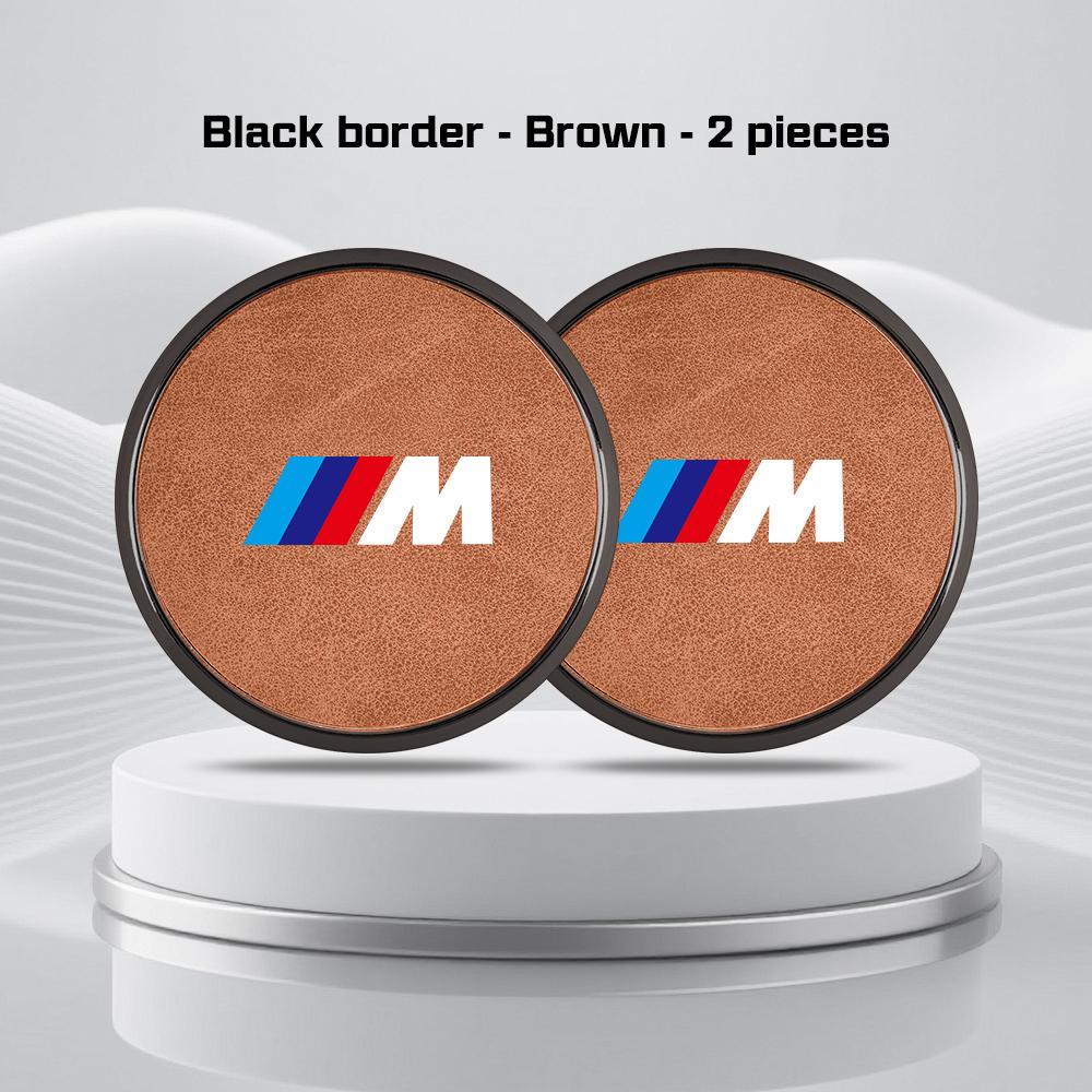 Car Leather Coaster For BMW M M3 M5 M6 E36 E39 E90 E70 G01 G02 G05 G07 G60 G70 i3 i4 Water Cup Holder Pads Alloy Anti Slip Mat TF0