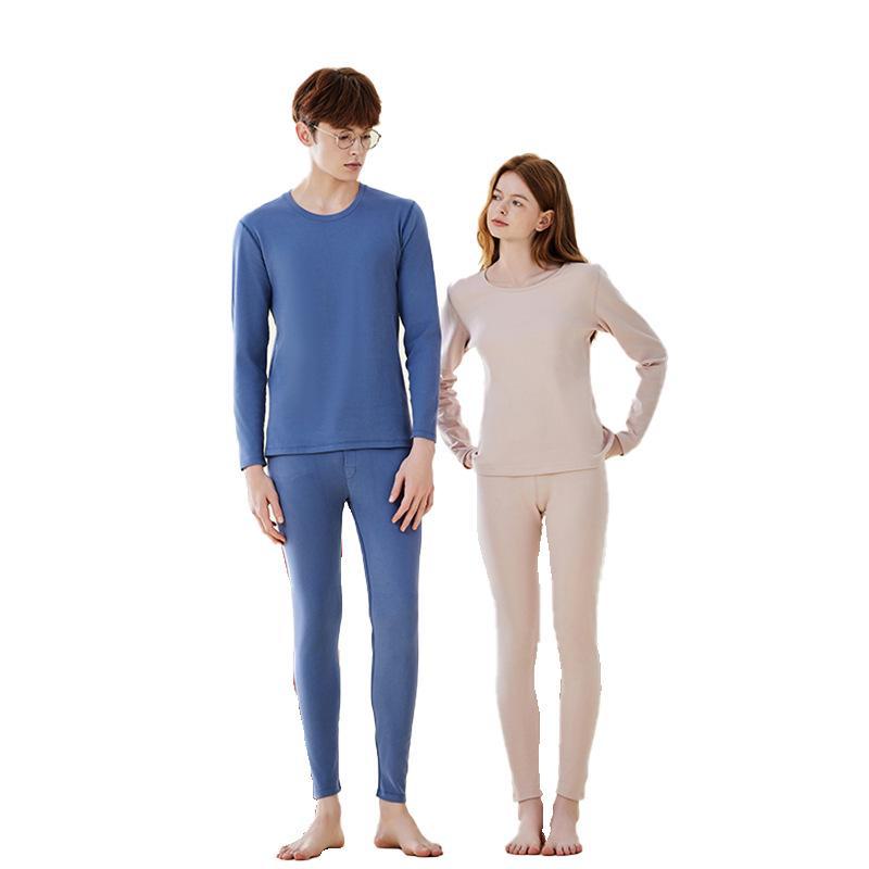 Комплект термобелья унисекс 250 г: Плотный, круглый вырез, начесанный чистый хлопок для осеннего тепла