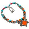 Natural Tibetan Turquoise, Coral Gemstone Handmade Jewelry Necklace 18" K5G07