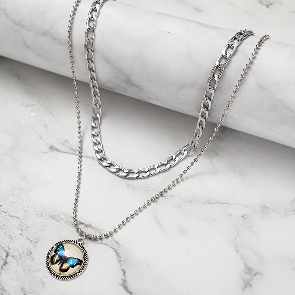 iF ME Корейский многослойный кулон-бабочка, ожерелье, модная круглая цепочка из бисера, женские ювелирные аксессуары, подарок