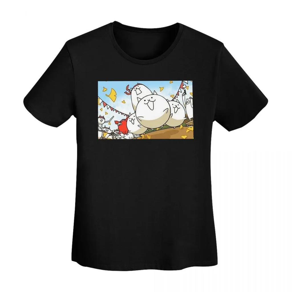 Nyanko Great War Battle Cats Футболка Женская с коротким рукавом Круглый вырез Уличный стиль Хлопок Летние футболки Уличный стиль