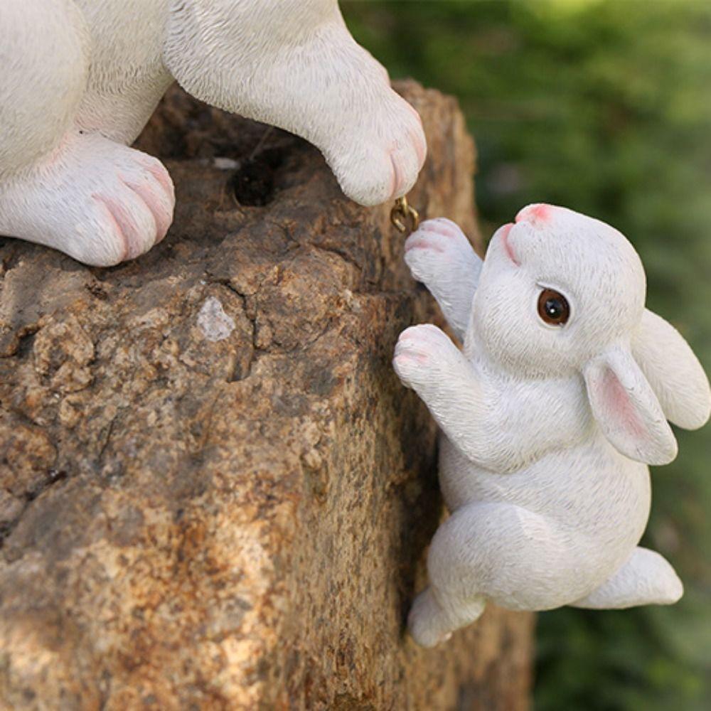 Resin Rabbit Figurine Ornaments Cute Animal Figurine Garden Decoration Bunnies Sculpture Patio