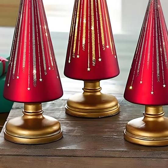 1/3Pcs Christmas Tree Decor with LED Light Built-in Timer Gradient Xmas Tree Sculptures Festive Home Decor