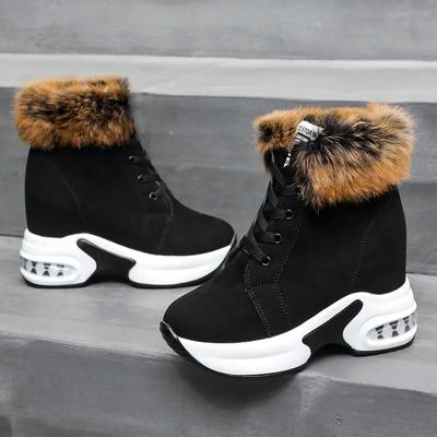 Модные женские ботильоны, теплая плюшевая зимняя обувь для женщин, ботинки на танкетке, высокие каблуки, женские ботинки, женские кожаные зимние ботинки, зимняя обувь