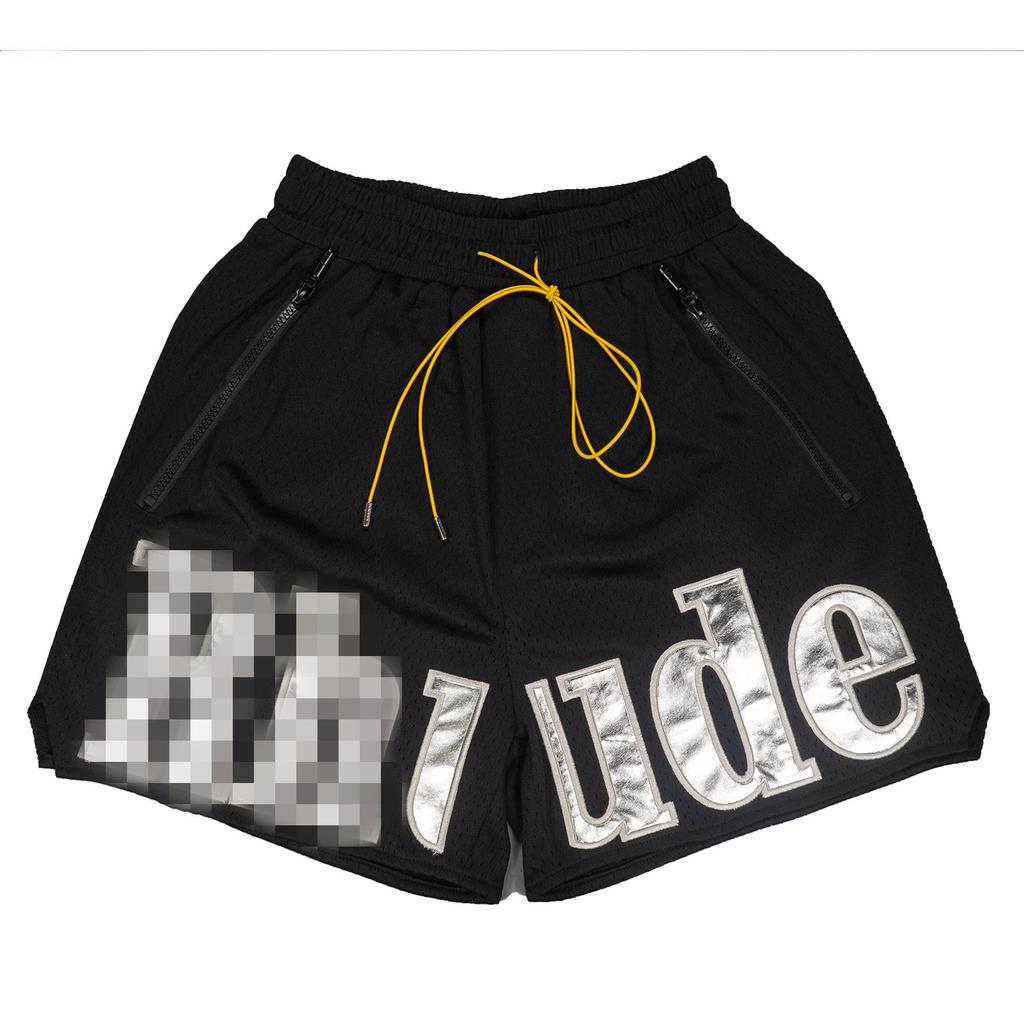 Модный бренд RHUDE кожаная вышивка буквами на шнурке сетчатые баскетбольные спортивные шорты мужские и женские high street пляжные пятиточечные брюки