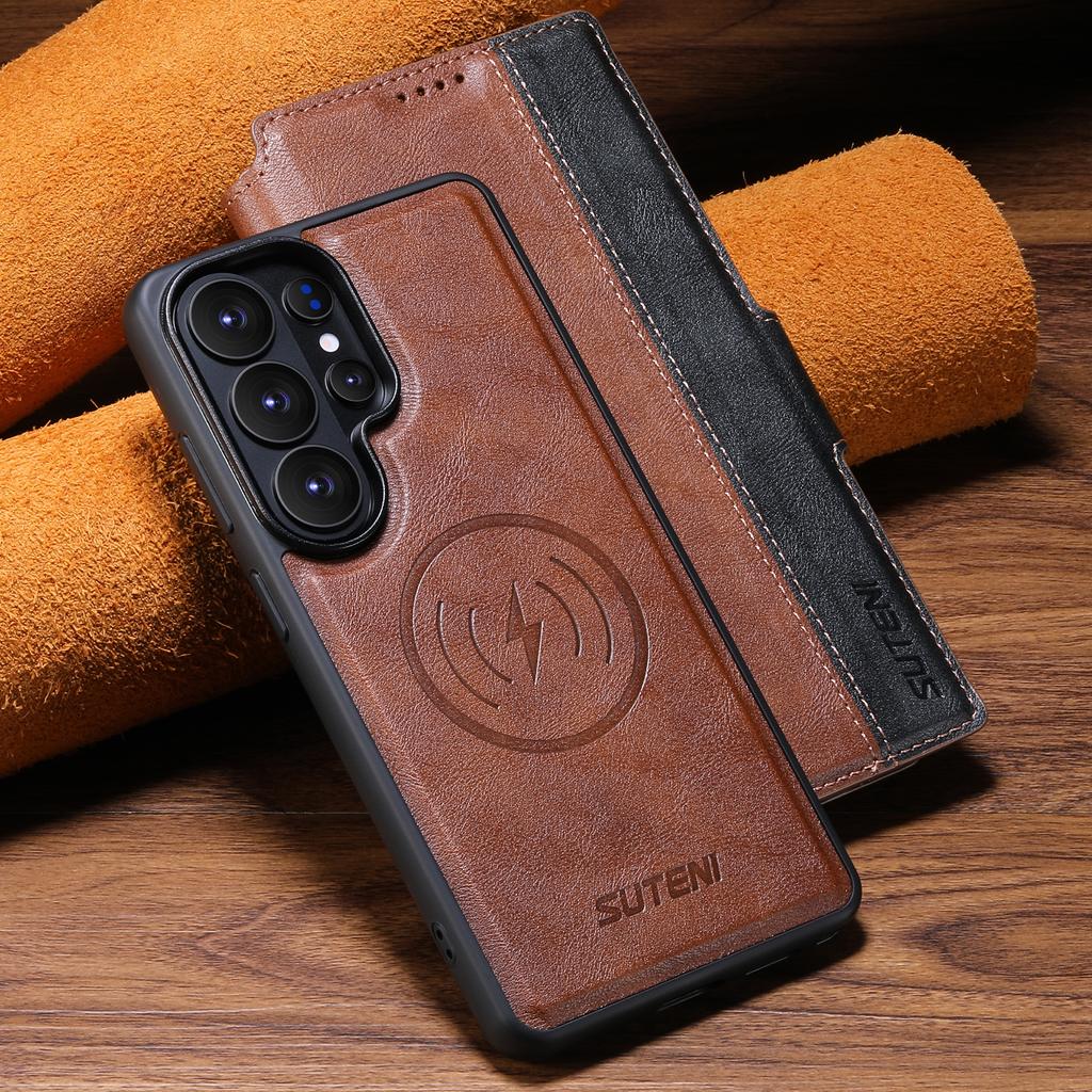 Faux Leather Wireless Charging Card Holder Stand Wallet Magnetic Flip Cover Phone Case for Samsung Galaxy S26 Ultra S25 S24 S23