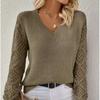 Свитер-пуловер с V-образным вырезом, элегантный вязаный свитер с длинным рукавом, женская одежда