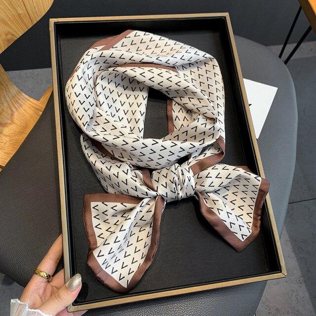 2021 модный шелковый шарф с цветочным принтом, женские длинные шарфы с тонкой шеей, офисная женская шаль, банданы, женская сумка, шарфы для волос, носовой платок