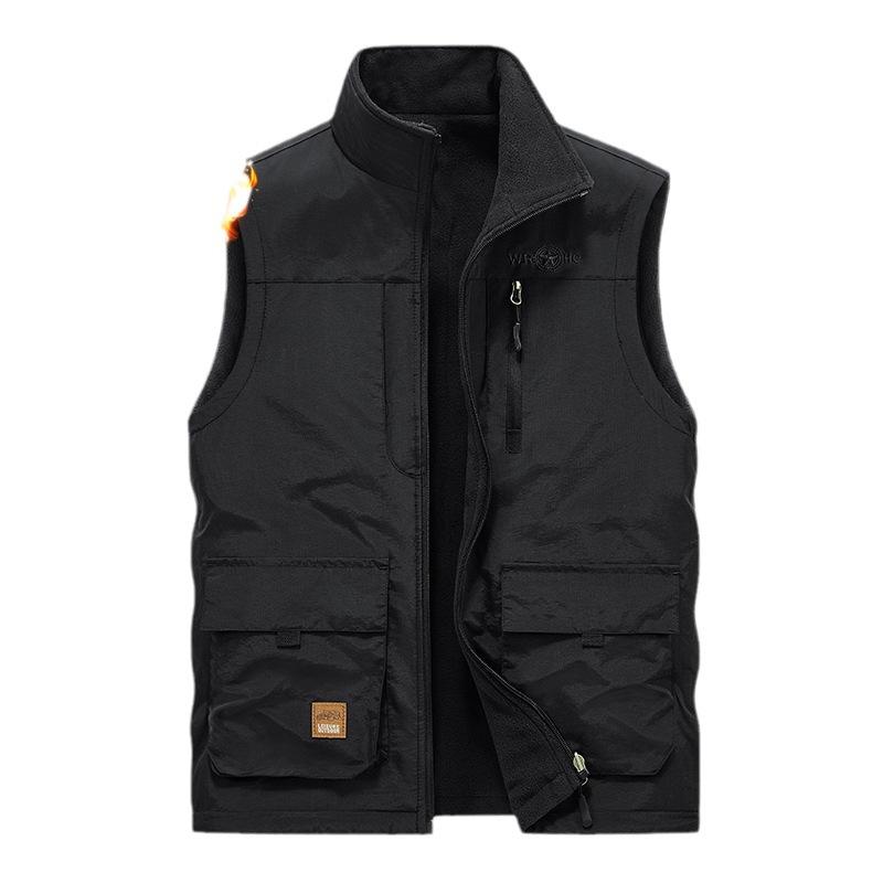 New Men's Casual Plus Velvet Double-sided Vest In Autumn and Winter Multi-bag Photography Vest Outdoor Vest Thermal Jacket