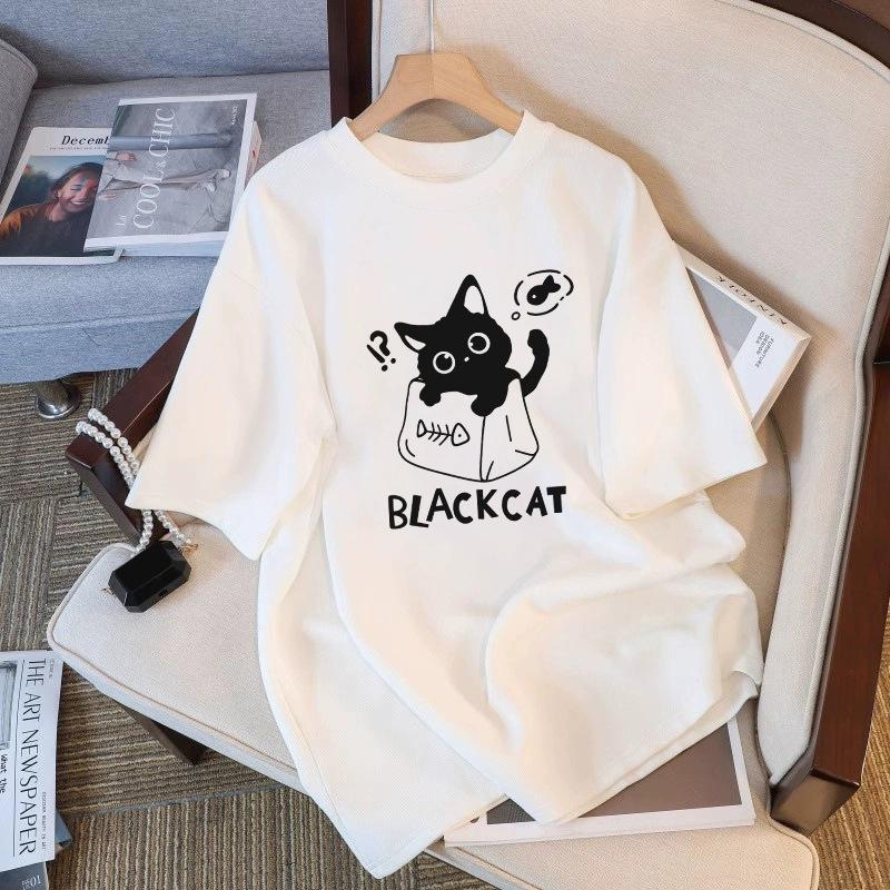 Футболка из чистого хлопка белого цвета с короткими рукавами для женщин на лето, новый большой размер, свободный дизайн, тонкий топ с короткими рукавами и принтом