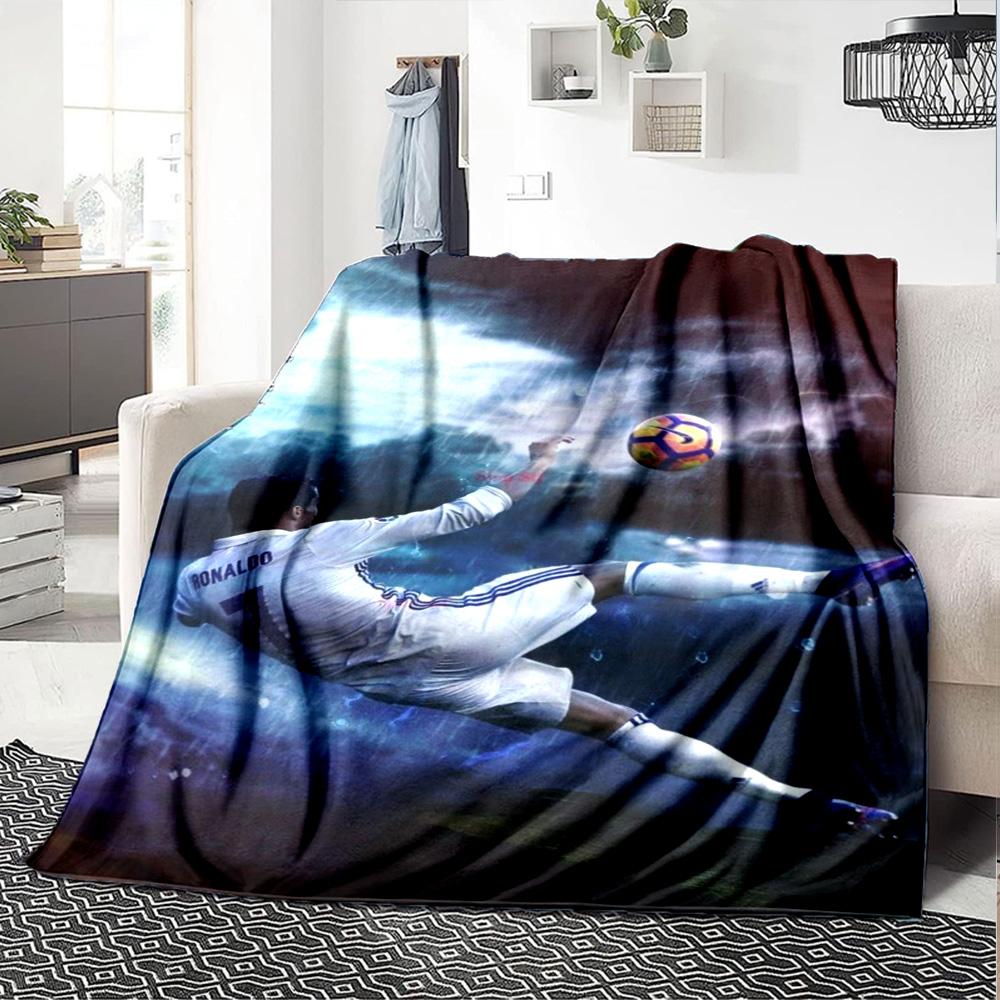 Blue Purple Smoke Bicycle Kick Football Player Print Flannel Throw Blanket, Soft Warm Cozy Bed Sofa Cover for Home