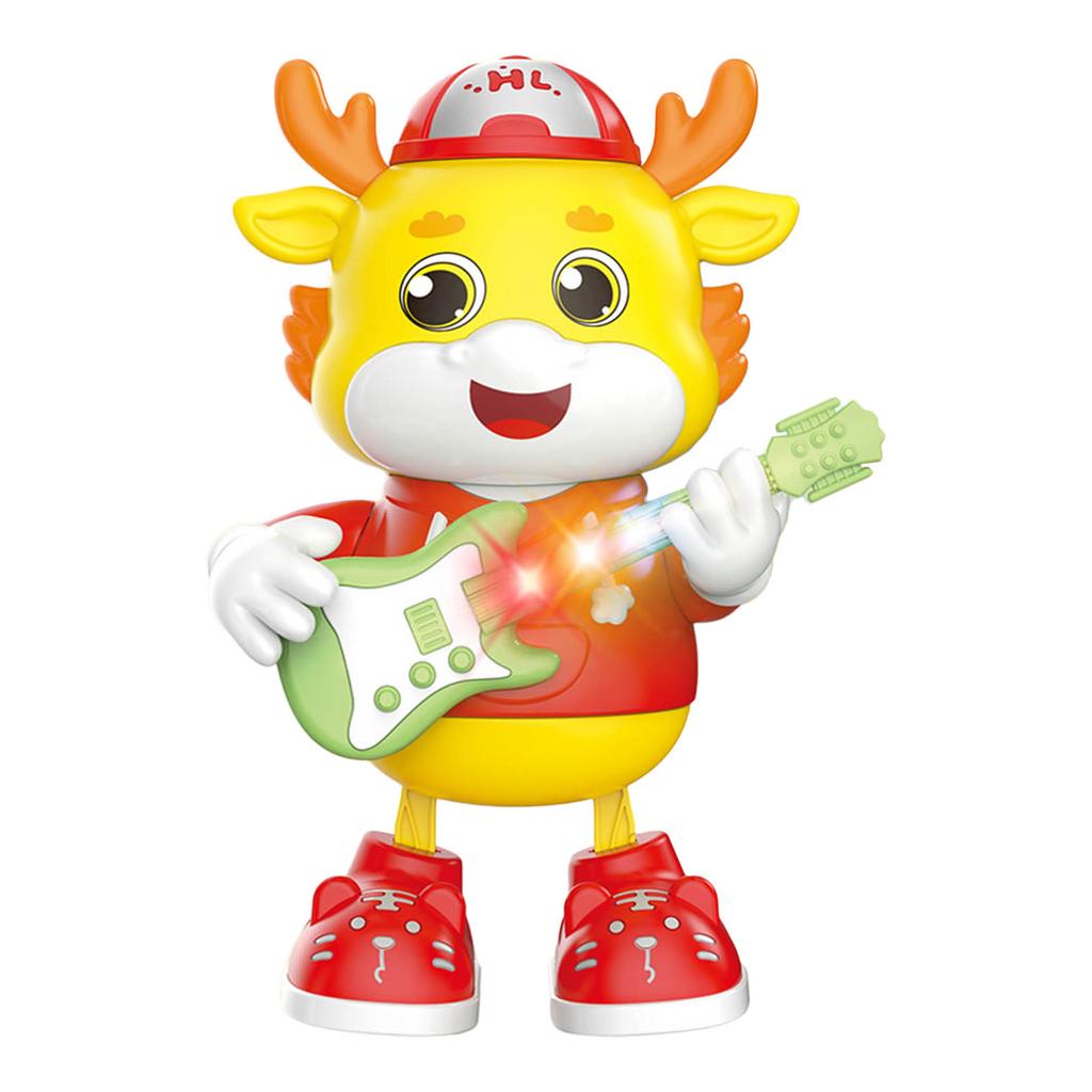 Электрическая танцующая гитара Дракон Музыкальная игрушка с мигающим светом Мультяшный поющий дракон Кукла Игрушка для обучения ползанию малыша