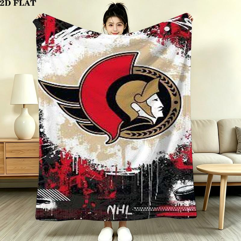 Ottawa Senators Print Flannel Blanket High Quality Warm Comfortable Cover for All Seasons Perfect for Gifts Home Decor