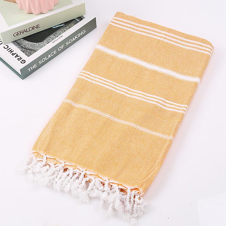 Turkish Cotton Sand-Resistant Striped Beach Shawl/Towel with Tassels
