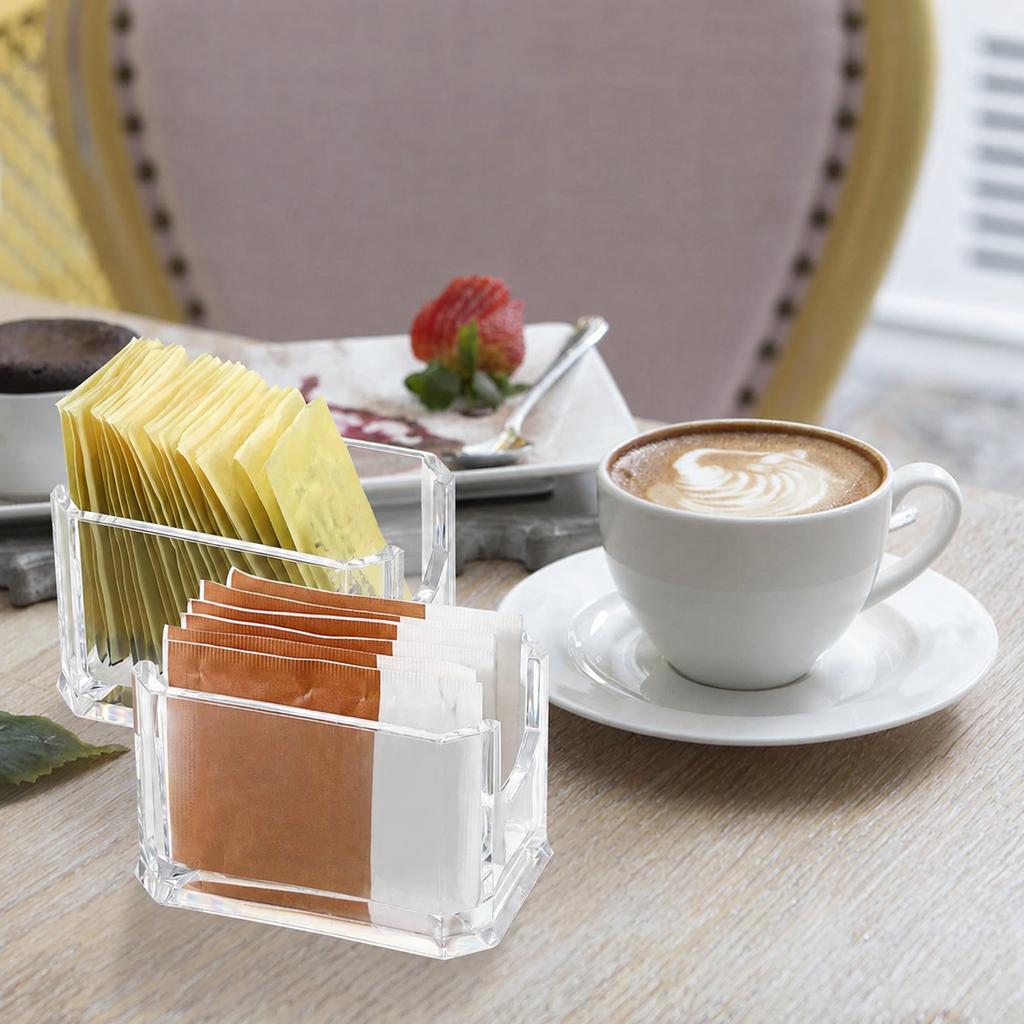 2-Pack Acrylic Sugar Packet Holder Tea Bag Organizer Condiment Dispenser for Restaurants Modern Design Transparent