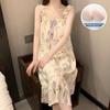 Women's Summer Pajamas - Cute Sweet Sling with Chest Pads, Medium/Long Loose Nightdress, Thin Home Wear