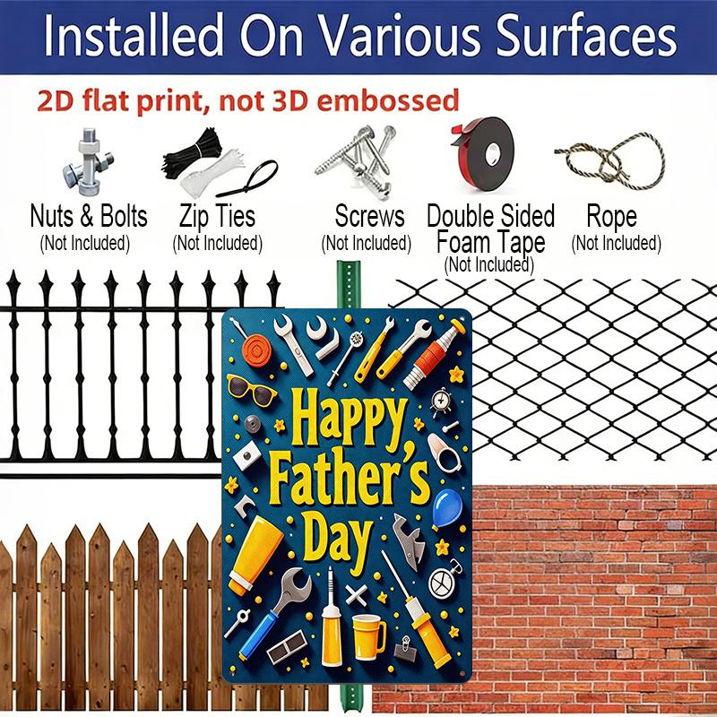 2D Flat, 1pc Colorful Tools Father's Day Metal Wall Art Sign "Happy Father's Day" - 8*12 Inch Aluminium Rustic Home Decor, Garage & Workshop Wall