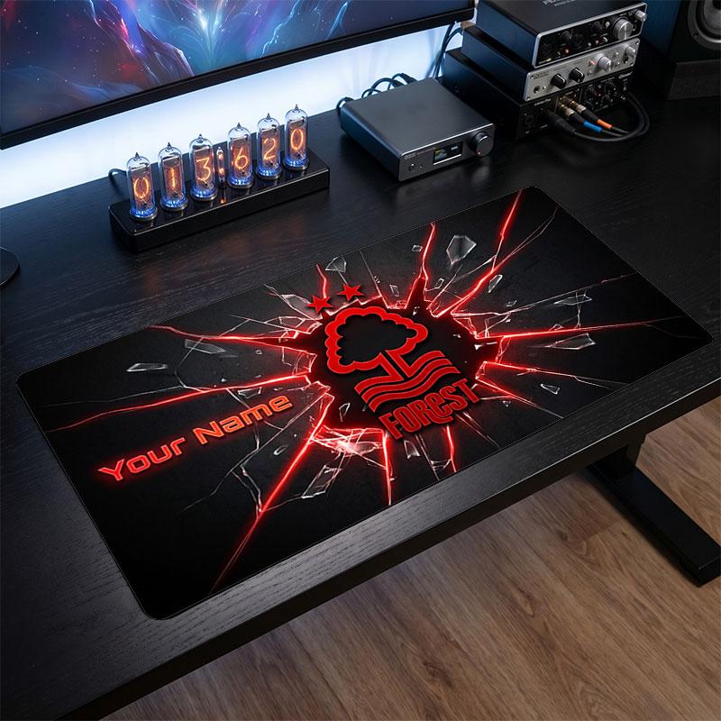 Nottingham Forest Custom Large Mouse Pad, Personalized Name Text Print, Football Logo Non‑Slip Desk Mat Gaming Gift