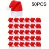 50pcs Christmas Hat for Fork Knife Tableware Decorations Plush Mini Santa Hat Family Party Decor New Year Gifts Xmas Hat Gifts