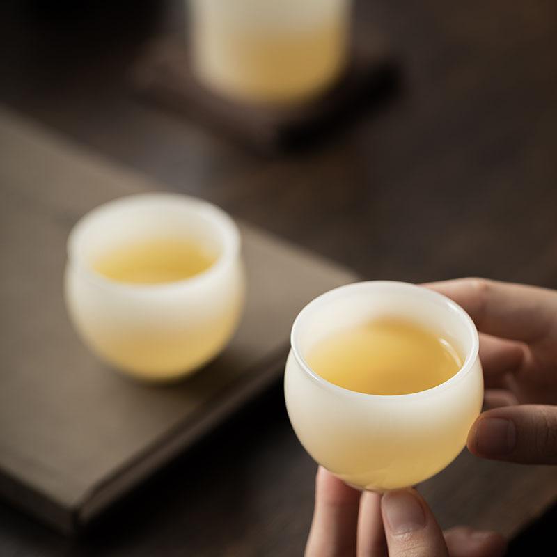 Pure Jade Porcelain Bamboo Joint Teacup Luxury Tea Bowl Water Jug Tea-tasting Smelling Cup Chazhan Master Cups Teaset Ornaments